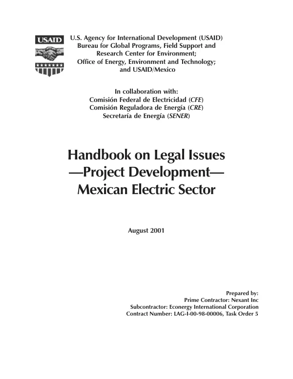 Handbook on legal issues -- project development -- Mexican electric sector