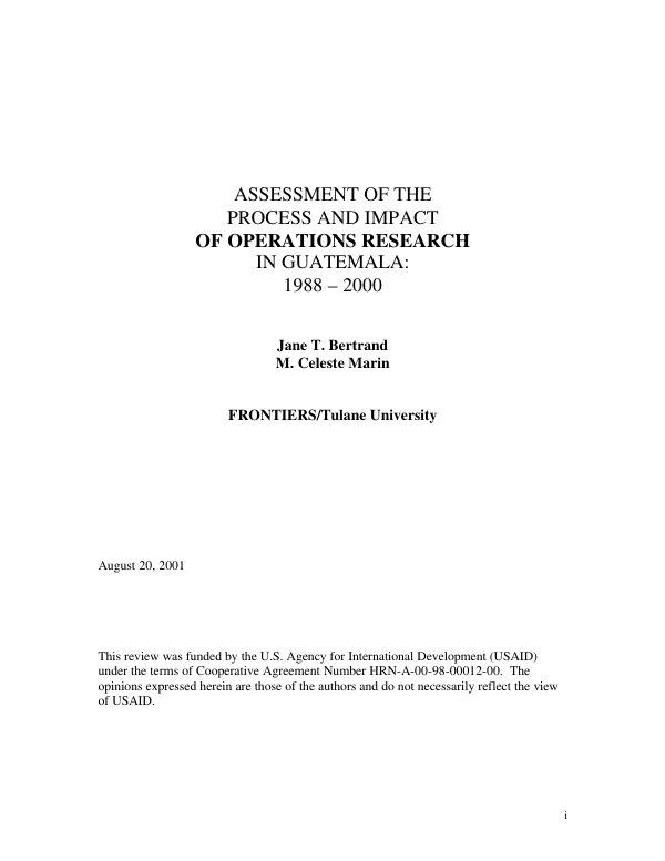 Assessment of the process and impact of operations research in Guatemala : 1988-2000