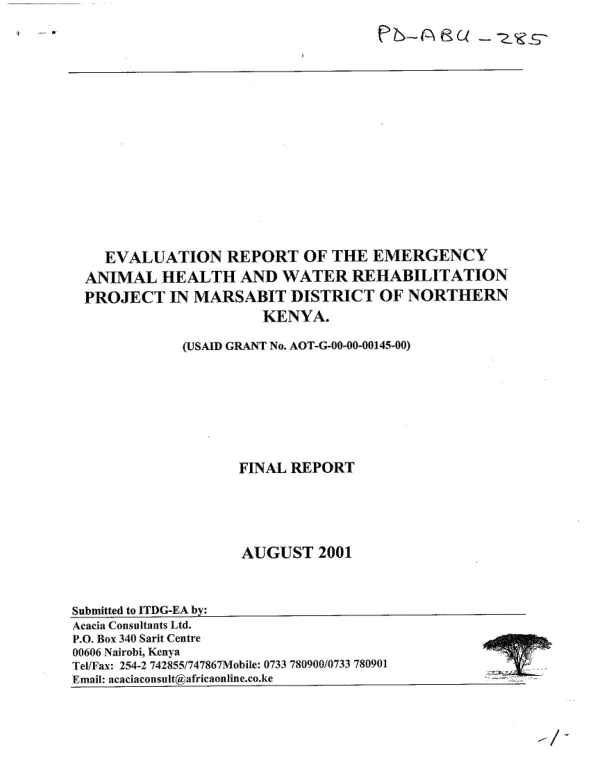 Evaluation report of the emergency animal health and water rehabilitation project in Marsabit District of Northern Kenya (USAID grant no. AOT-G-00-00-00145-00) : final report