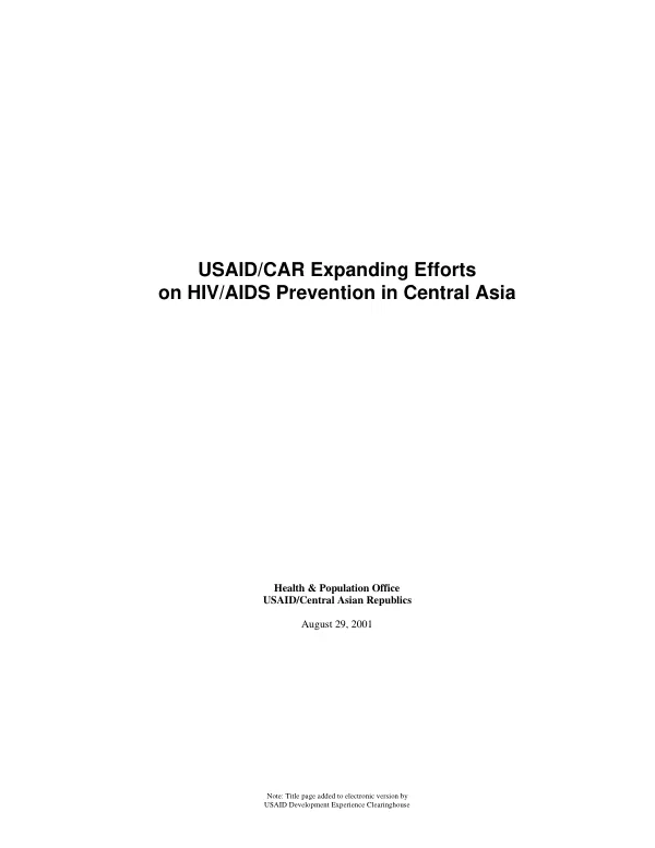 USAID/CAR [Central Asian Republics] expanding efforts on HIV/AIDS prevention in Central Asia