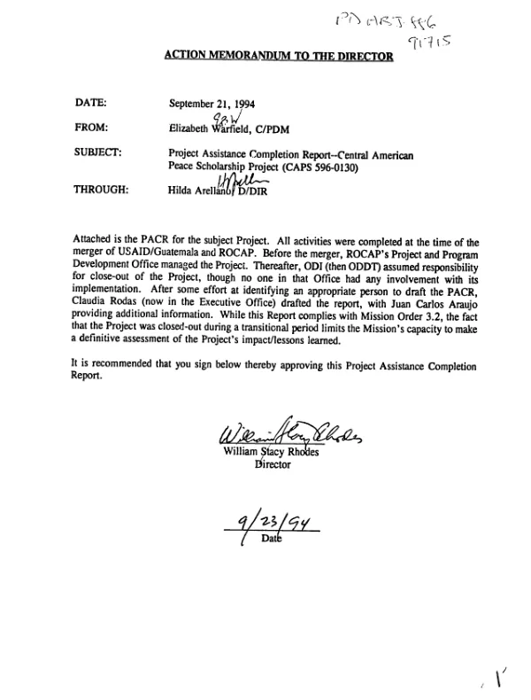 Project assistance completion report : Central American peace scholarship project (CAPS 596-0130)