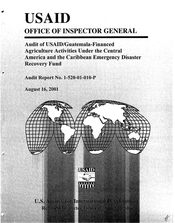 Audit of USAID/Guatemala-financed agriculture activities under the Central America and the Caribbean emergency disaster recovery fund