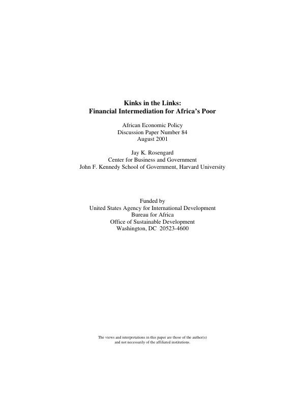 Kinks in the links : financial intermediation for Africa"s poor