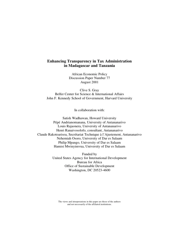 Enhancing transparency in tax administration in Madagascar and Tanzania