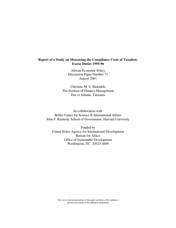 Report of a study on measuring the compliance costs of taxation : excise duties 1995-96