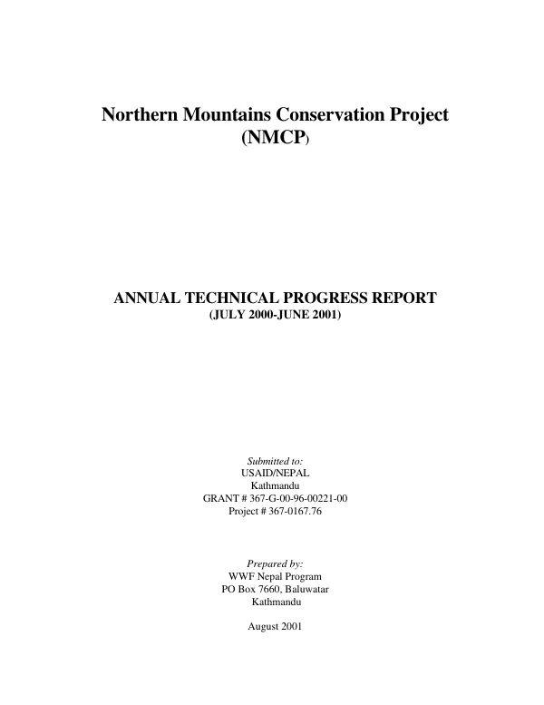 Northern mountains conservation project (NMCP) : annual technical progress report (July 2000-June 2001)