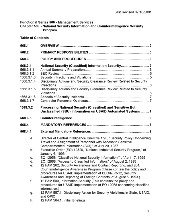 ADS chapter 568 : national security information and counterintelligence security program