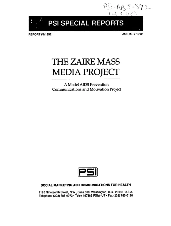Zaire mass media project : a model AIDS prevention communications and motivation project