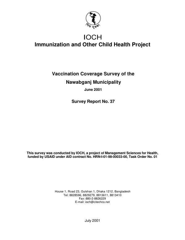 Vaccination coverage survey of the Nawabganj Municipality, June 2001