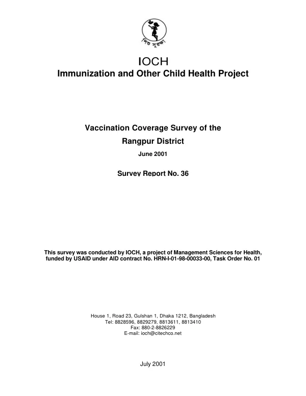 Vaccination coverage survey of the Rangpur District, June 2001