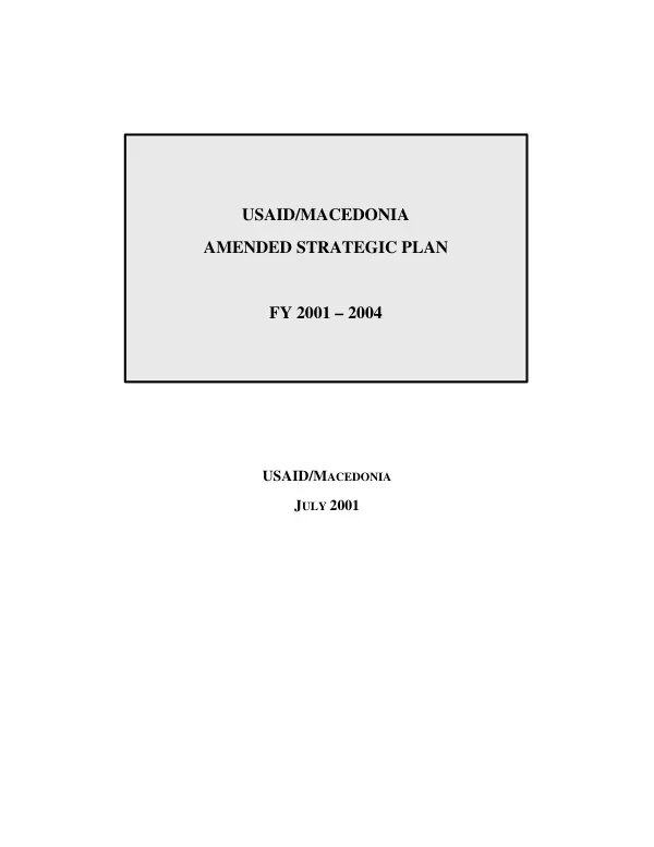 USAID/Macedonia amended strategic plan FY 2001-2004