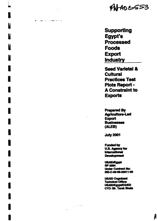 Seed varietal & cultural practices test plots report -- a constraint to exports