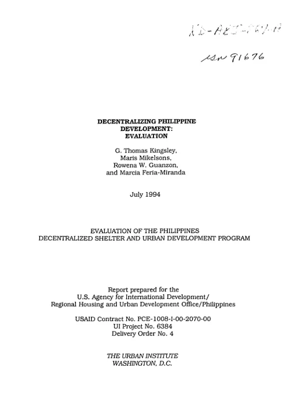 Decentralizing Philippine development : evaluation