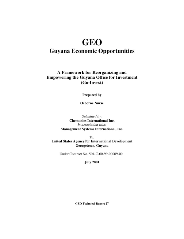 Framework for reorganizing and empowering the Guyana Office for Investment (GO-Invest)