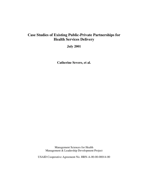Case studies of existing public-private partnerships for health services delivery