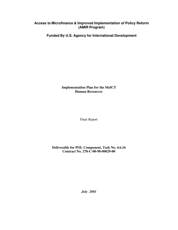 Implementation plan for the MoICT [Ministry of Information and Communication Technology] human resources : final report