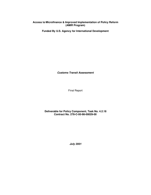 Customs transit assessment : final report