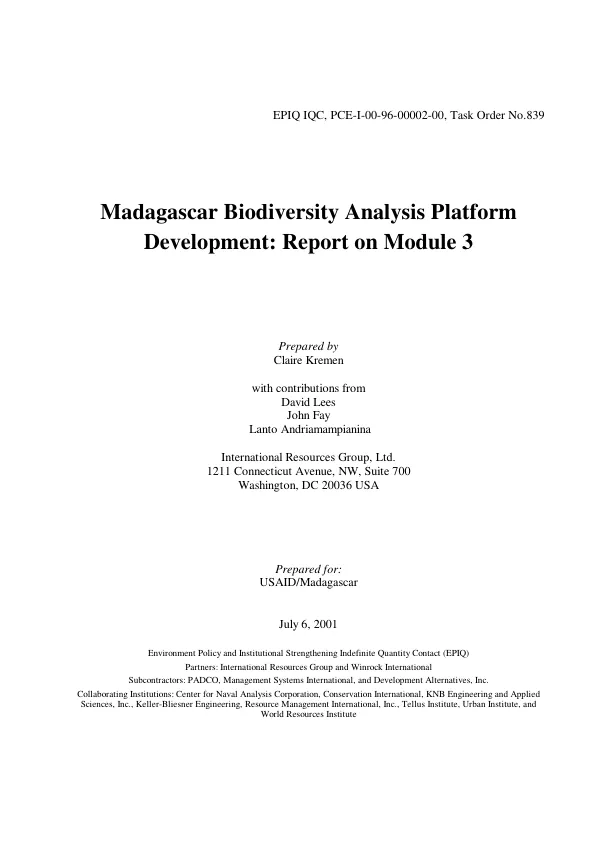 Madagascar biodiversity analysis platform development : report on module 3
