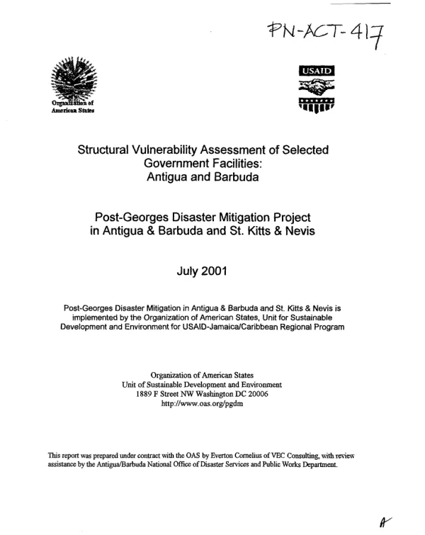 Structural vulnerability assessment of selected government facilities : Antigua and Barbuda