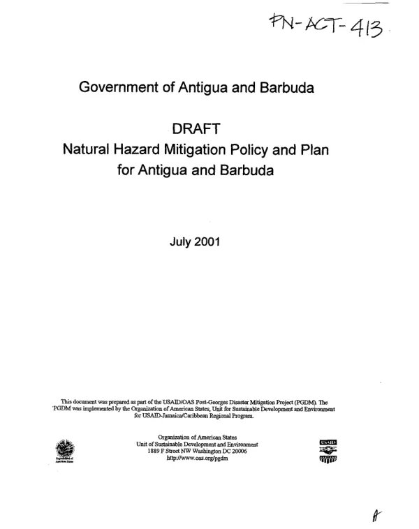 Natural hazard mitigation policy and plan for Antigua and Barbuda