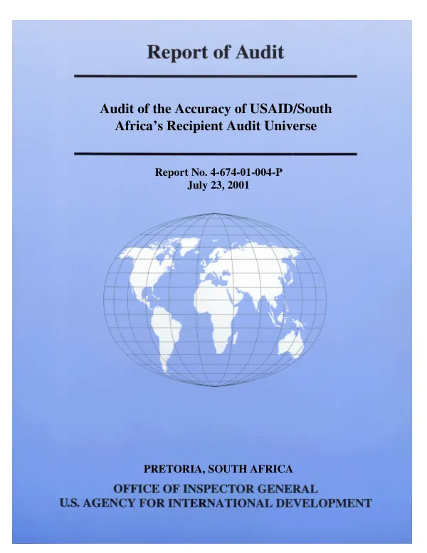 Audit of the accuracy of USAID/South Africa"s recipient audit universe