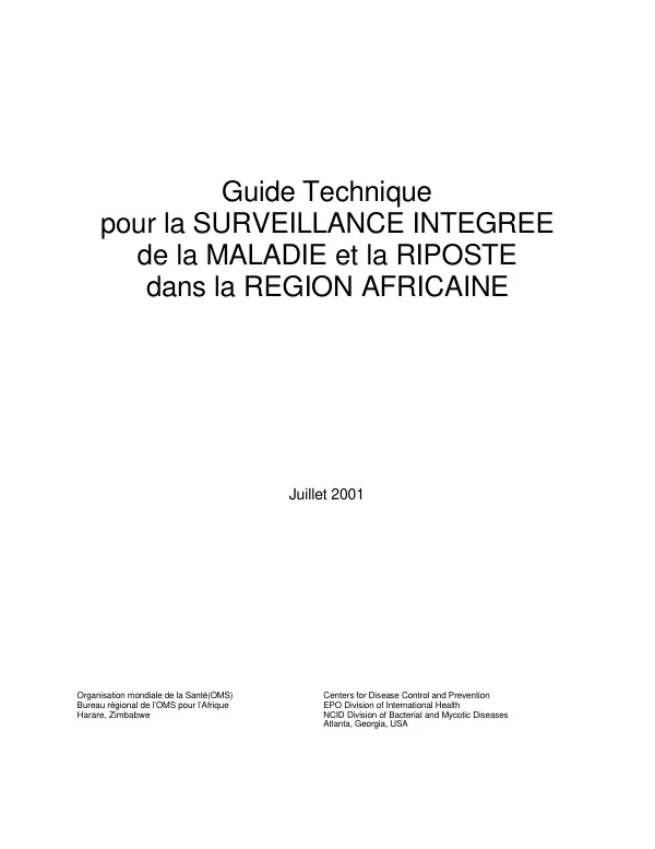 Guide technique pour la surveillance integree de la maladie et la riposte dans la region africaine