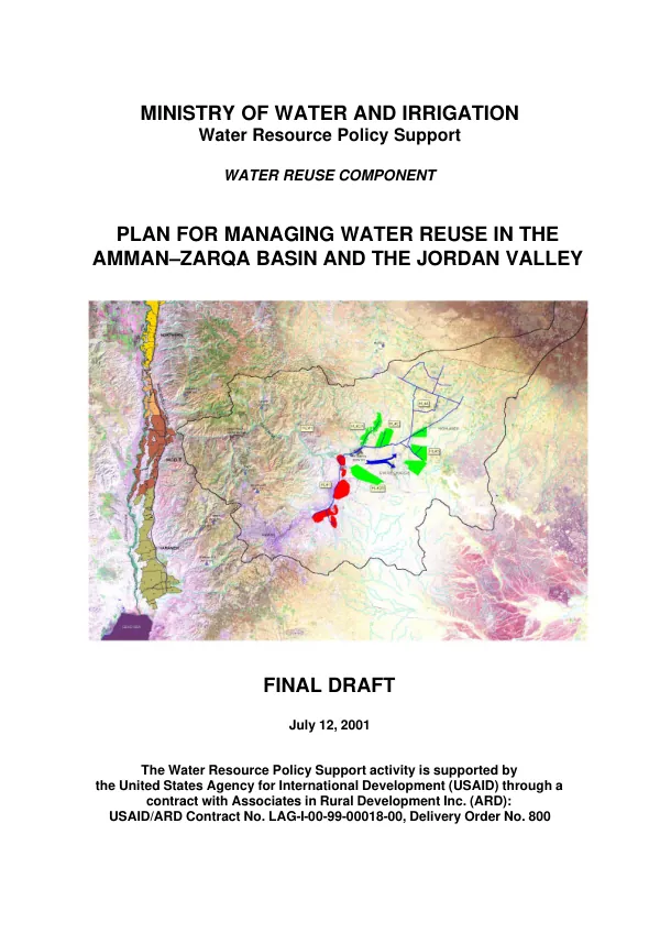 Plan for managing water reuse in the Amman-Zarqa Basin and the Jordan Valley