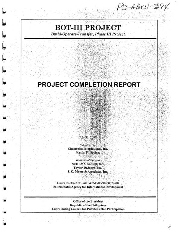 Build-operate-transfer, phase III project (BOT-III) : project completion report
