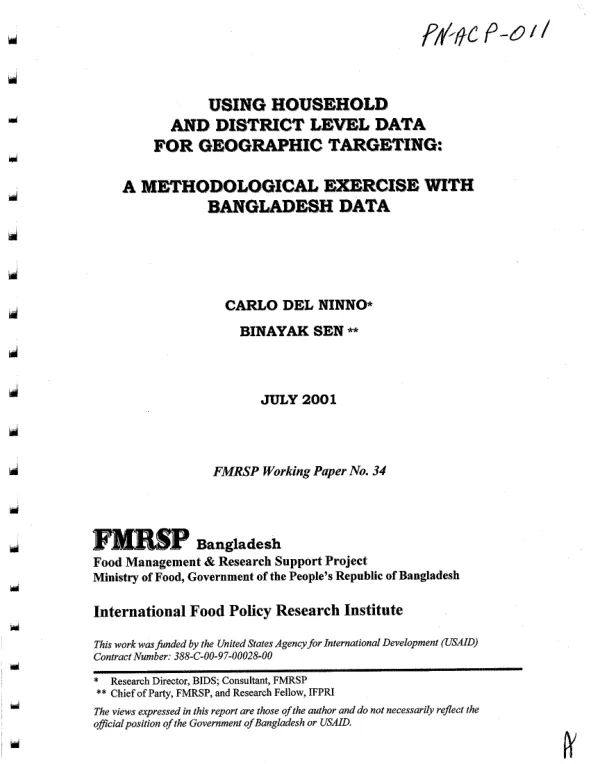 Using household and district level data for geographic targeting : a methodological exercise with Bangladesh data