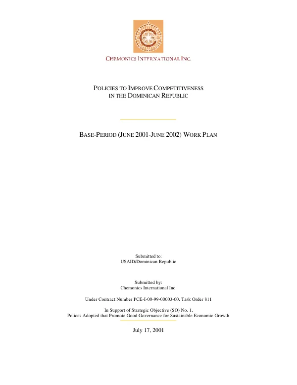 Policies to improve competitiveness in the Dominican Republic : base-period (June 2001-June 2002) work plan