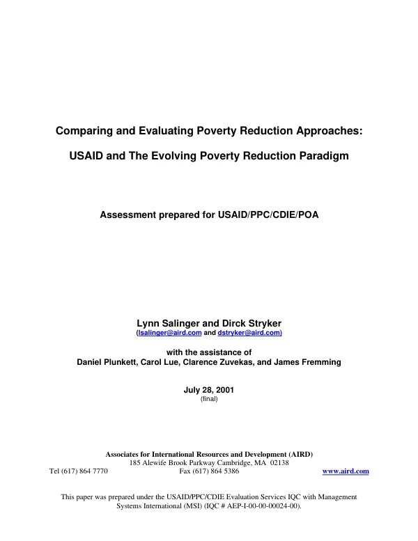 Comparing and evaluating poverty reduction approaches : USAID and the evolving poverty reduction paradigm