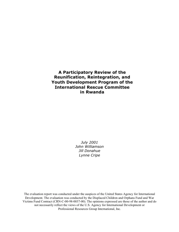 Participatory review of the reunification, reintegration, and youth development program of the International Rescue Committee in Rwanda