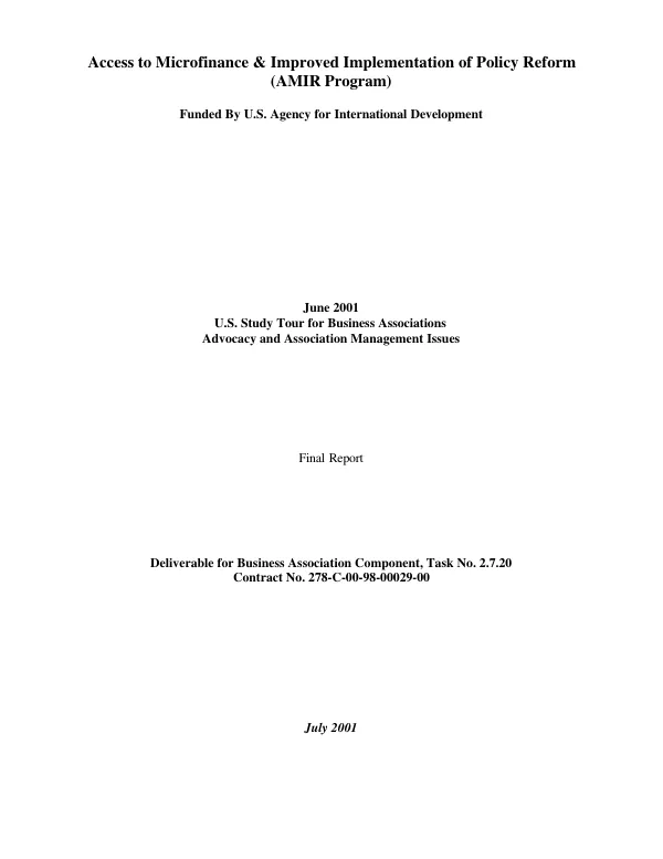 U.S. study tour for business associations [of Jordan] advocacy and association management issues, June 2001 : final report