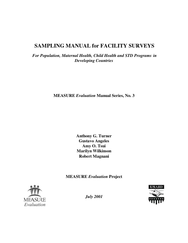 Sampling manual for facility surveys for population, maternal health, child health and STD programs in developing countries