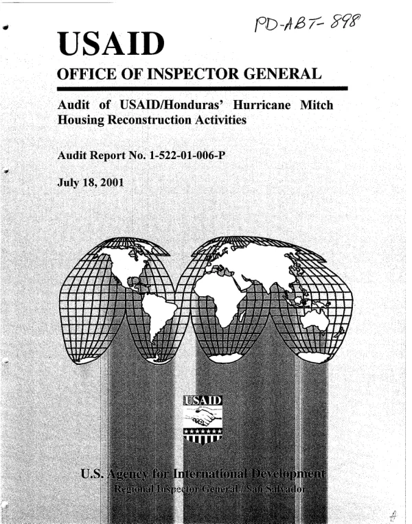 Audit of USAID/Honduras" Hurricane Mitch housing reconstruction activities