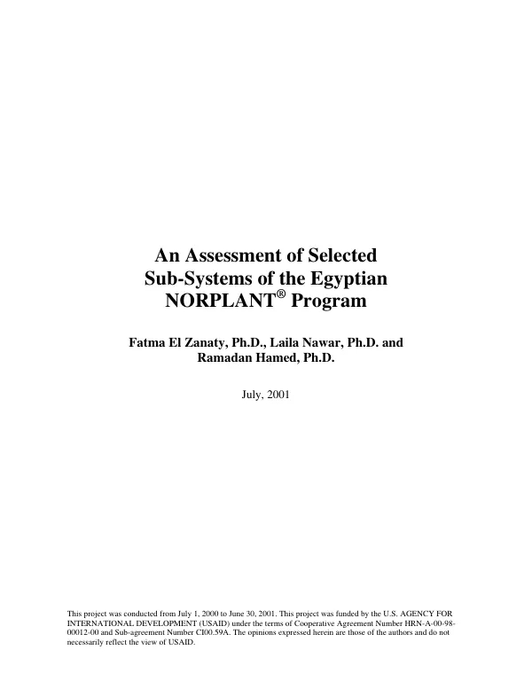 Assessment of selected sub-systems of the Egyptian NORPLANT program