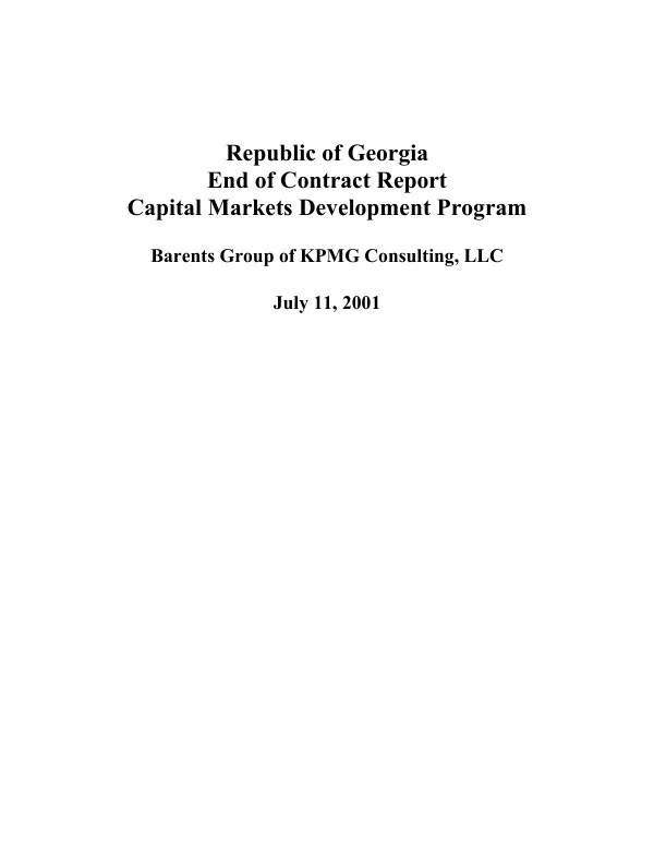 Republic of Georgia : end of contract report -- capital markets development program