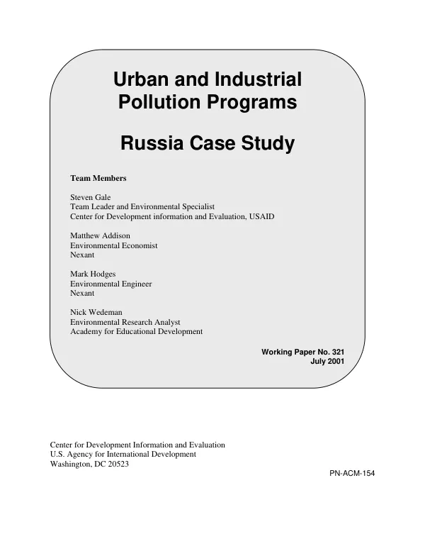 Urban and industrial pollution programs : Russia case study
