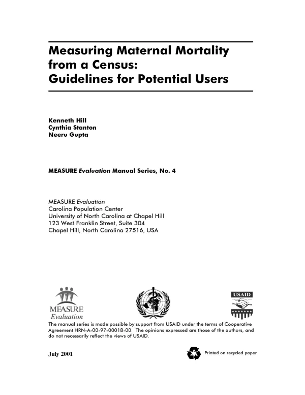 Measuring maternal mortality for a census : guidelines for potential users