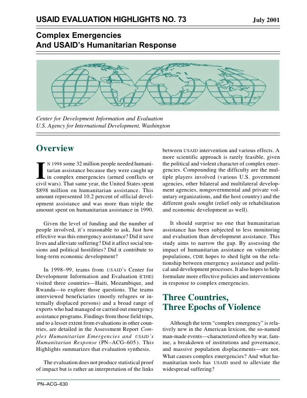 Complex emergencies and USAID"s humanitarian response