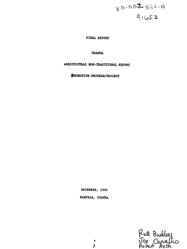 Final report : Uganda -- agricultural non-traditional export promotion program/project : evaluation