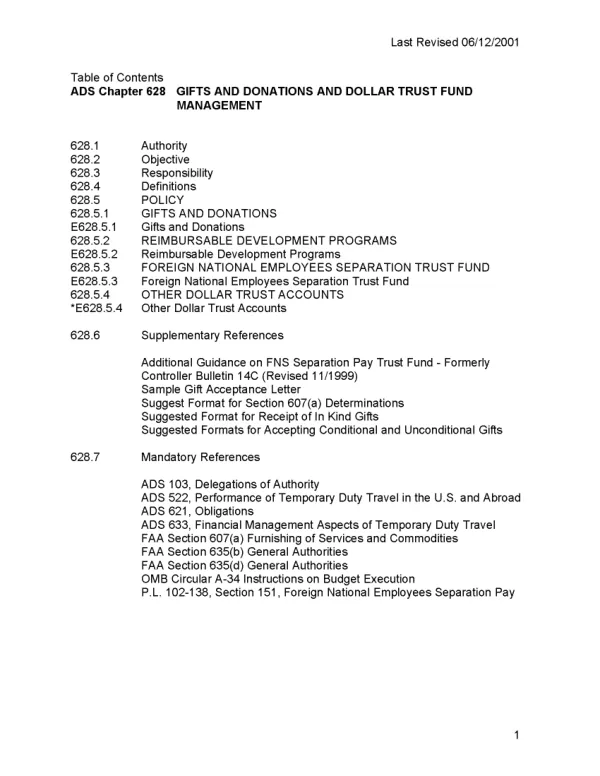 ADS chapter 628 : gifts and donations and dollar trust fund management