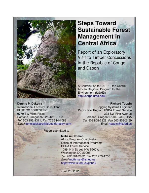 Steps toward sustainable forest management in Central Africa : report of an exploratory visit to timber concessions in the Republic of Congo and Gabon