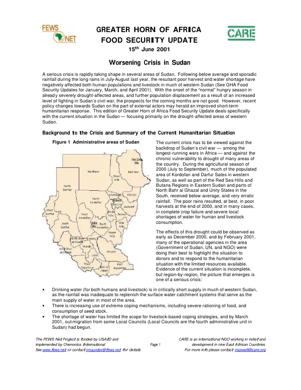 Greater Horn of Africa food security update : worsening crisis in Sudan