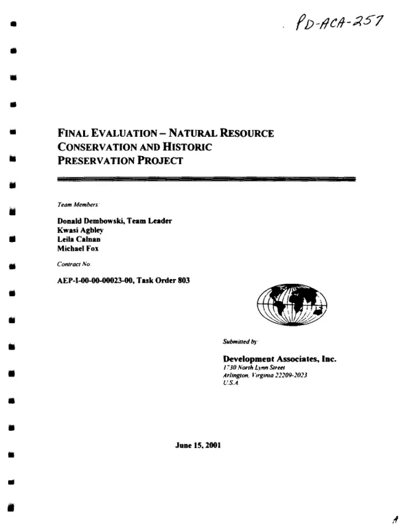 Final evaluation : natural resource conservation and historic preservation project