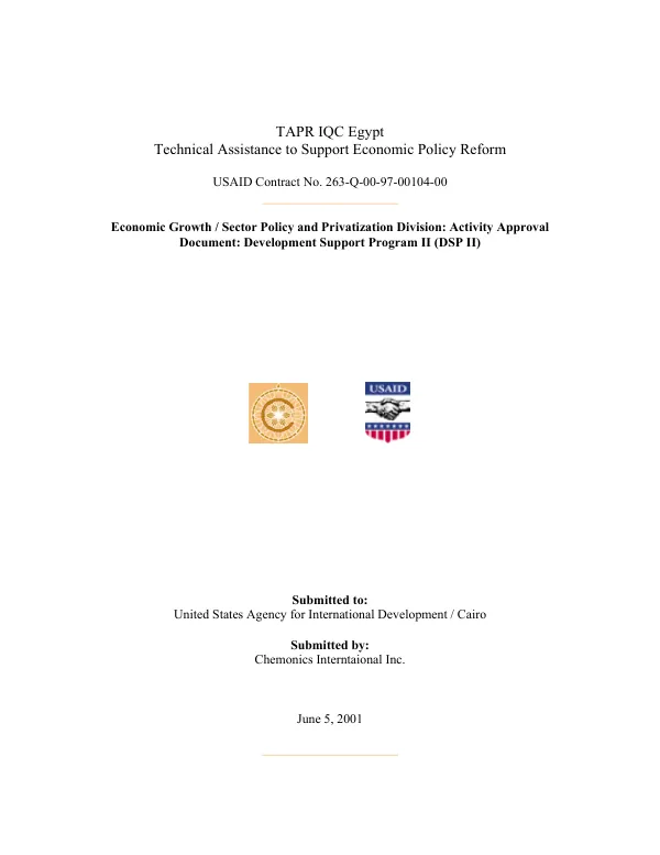 Economic growth/sector policy and privatization division : activity approval document -- development support program II (DSP II)