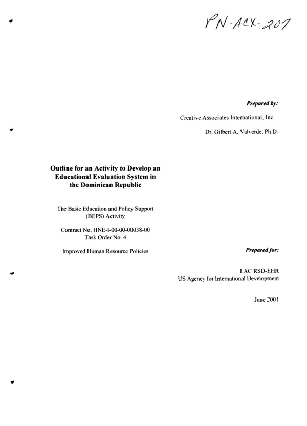Outline for an activity to develop an educational evaluation system in the Dominican Republic