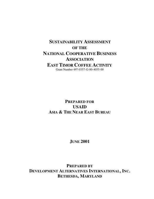 Sustainability assessment of the National Cooperative Business Association East Timor Coffee activity