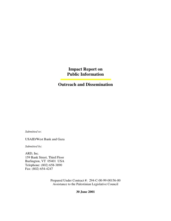 Impact report on public information : outreach and dissemination