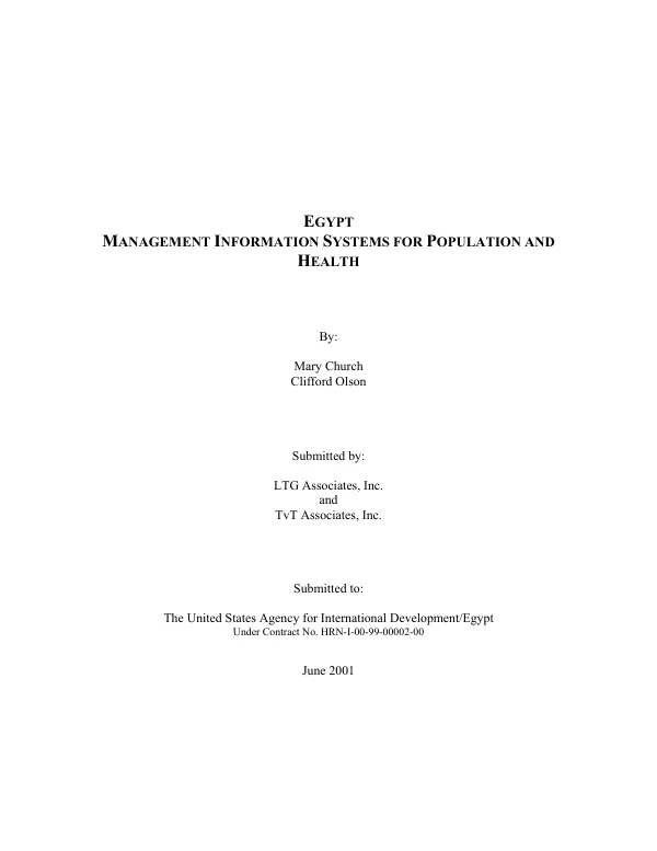 Egypt : management information systems for population and health